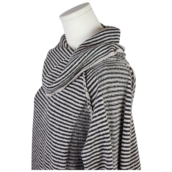 Lelis Black & Pale Pink Striped Cowl Neck Tunic Sweater S Cozy Lightweight Knit - Picture 7 of 10